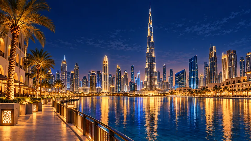 AI illustration of the Dubai skyline at night for a four-day travel itinerary