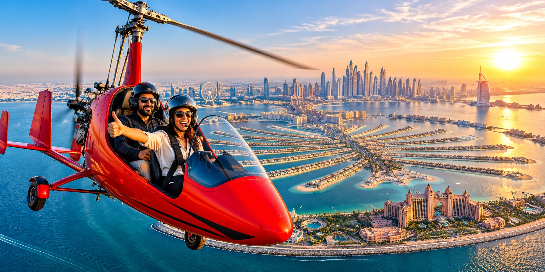 Dubai gyrocopter flight over Palm Jumeirah coastline