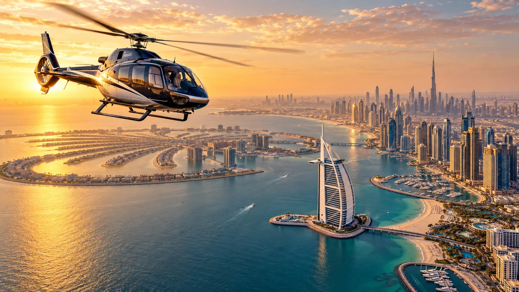 Dubai helicopter tour with aerial city views